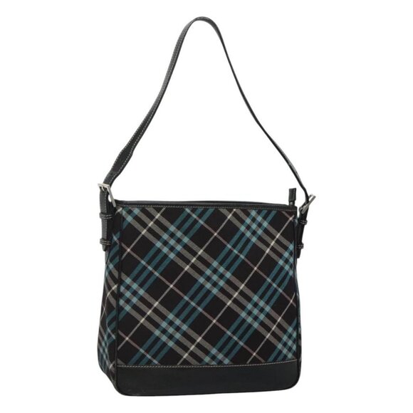 BURBERRY Nova Check Blue Label Shoulder Bag Canvas Blue Silver Auth BD488 - Picture 1 of 15